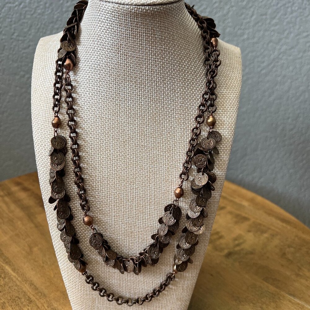 NWoT Copper Chain w/ Coin Charms Designer Katherine Moffat Total Length 44.5 in